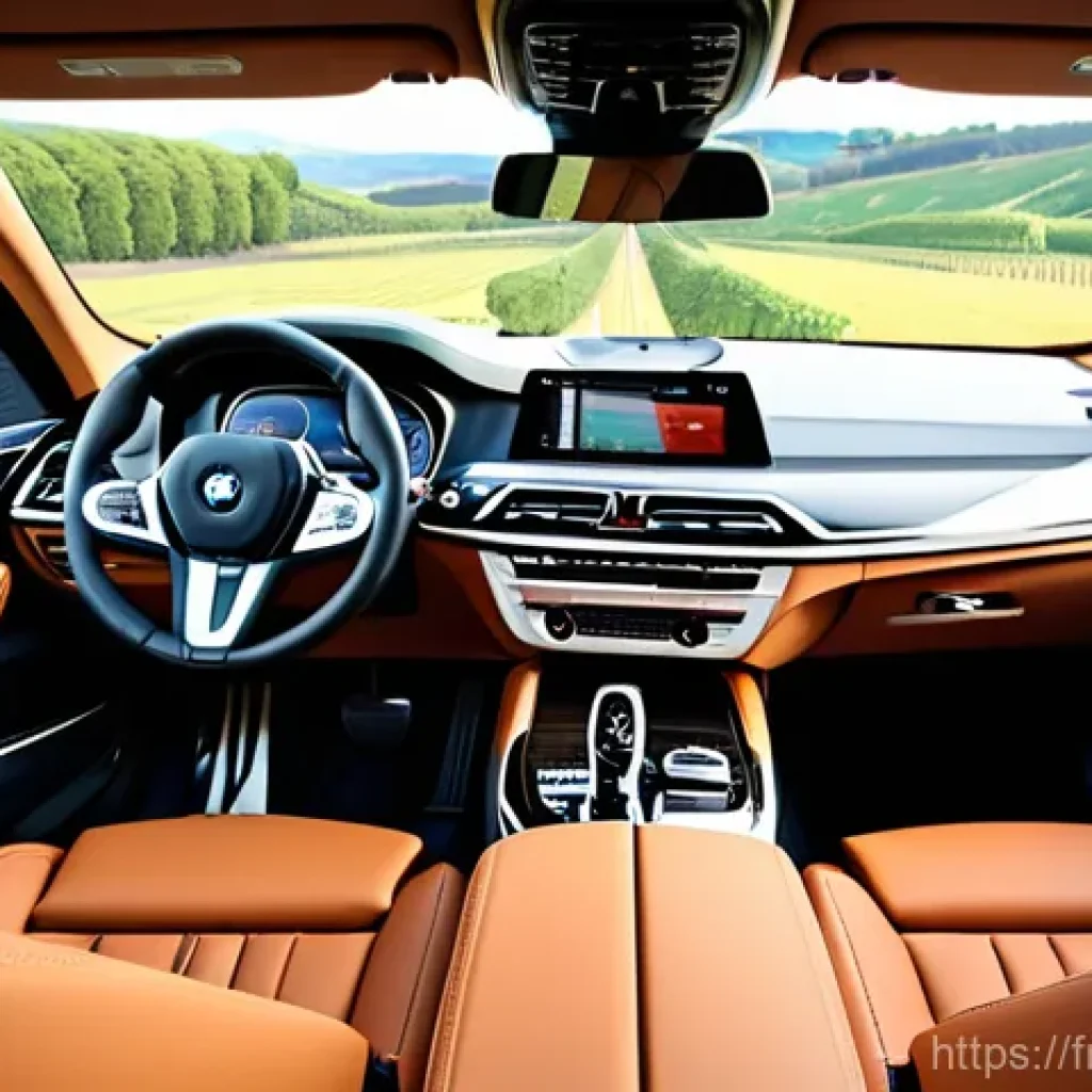 BMW X5와 X7의 패밀리카 비교 - **Prompt:** A serene and luxurious interior view of a BMW X7 during a family road trip through the p...
