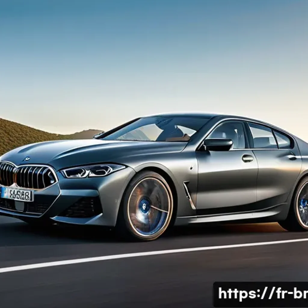 BMW 8시리즈의 스포츠 성능 리뷰 - A sleek BMW S&eacute;rie 8 in dynamic motion on a winding mountain road at sunset, showcasing its aerodynam...